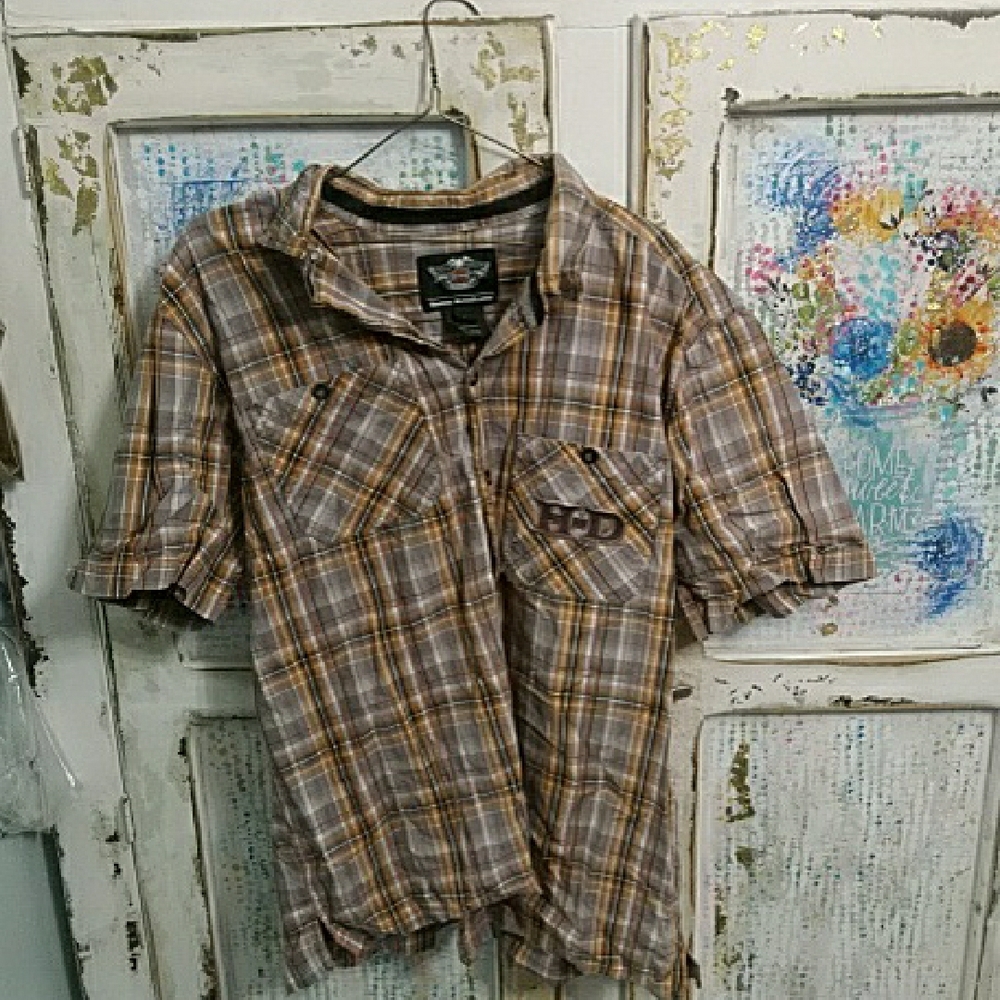 Harley-Davidson Brown and Gray Casual Button Down Shirt